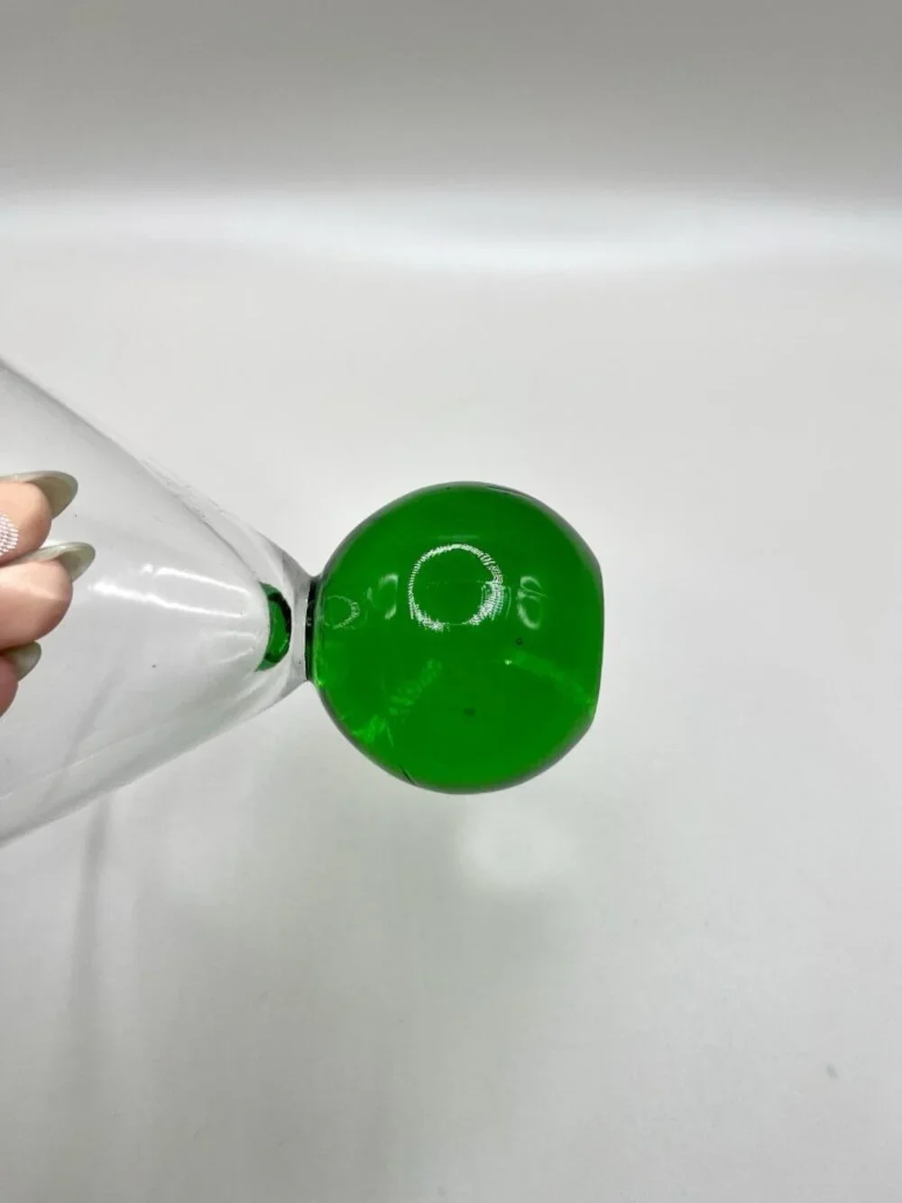 Vintage Postmodern Memphis Style Hand Blown Art Glass Martini Glass Green Orb